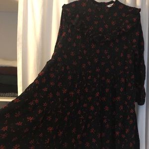 Navy/red long sleeved peasant dress from Zara